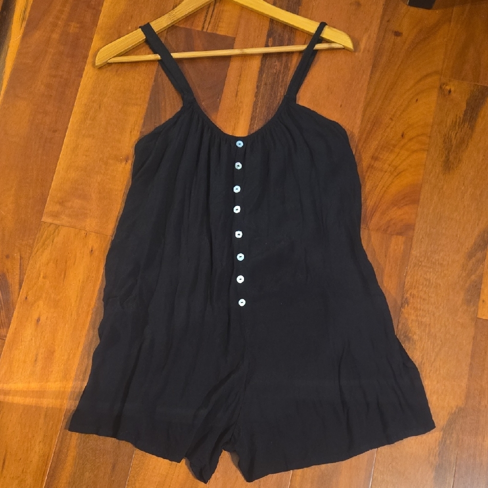 Ava Sky Black Button-Front Romper